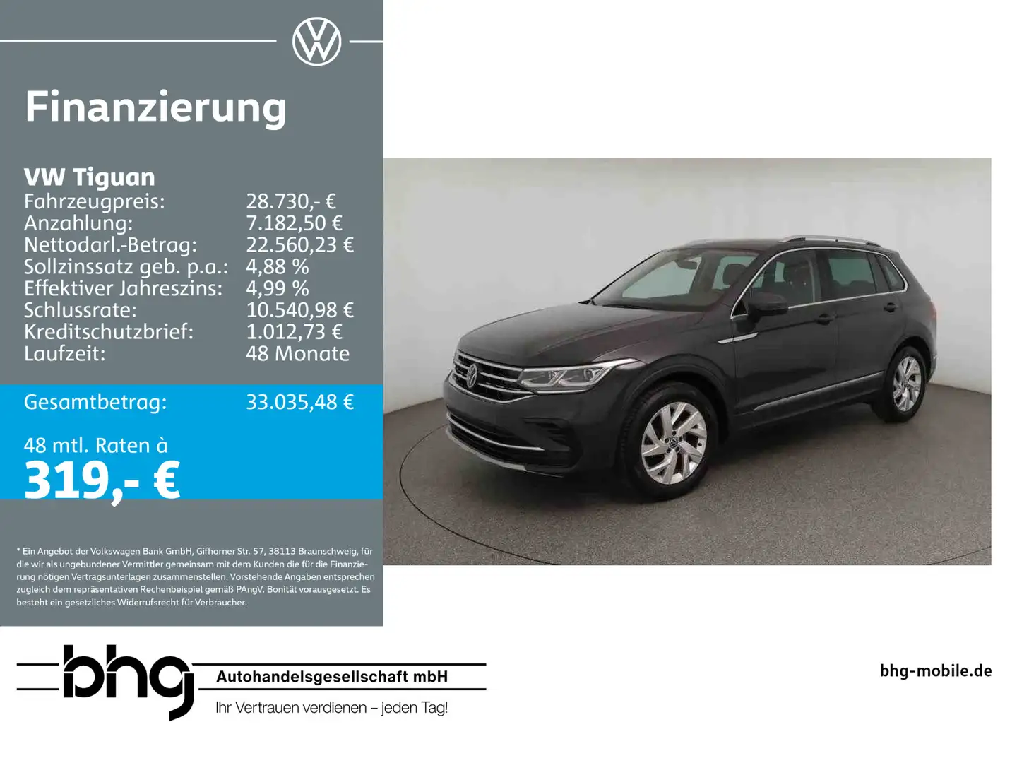 Volkswagen Tiguan Elegance 2,0 TDI SCR DSG AHK BusinessPrem Grau - 1