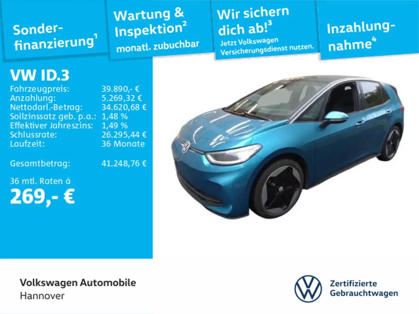 Volkswagen ID.3 Pro S Navi Pano Kamera HUD WP ACC LED Dig.C Blau - 1