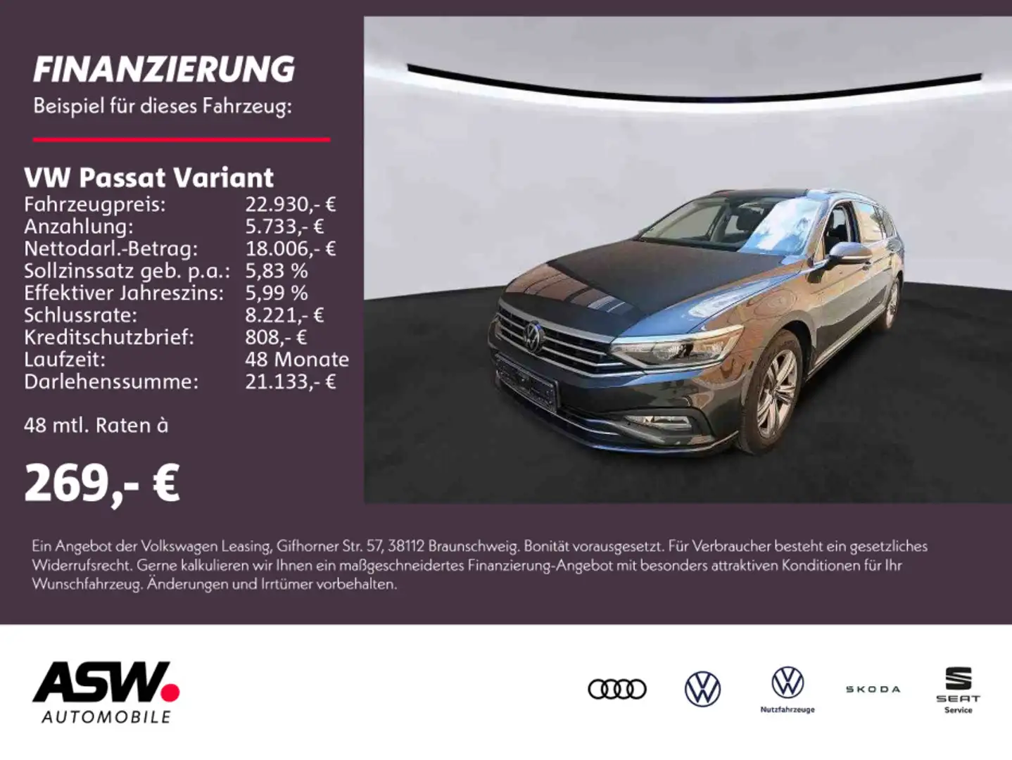 Volkswagen Passat Variant Business 2.0 TDI DSG LED Navi RFK Grau - 1