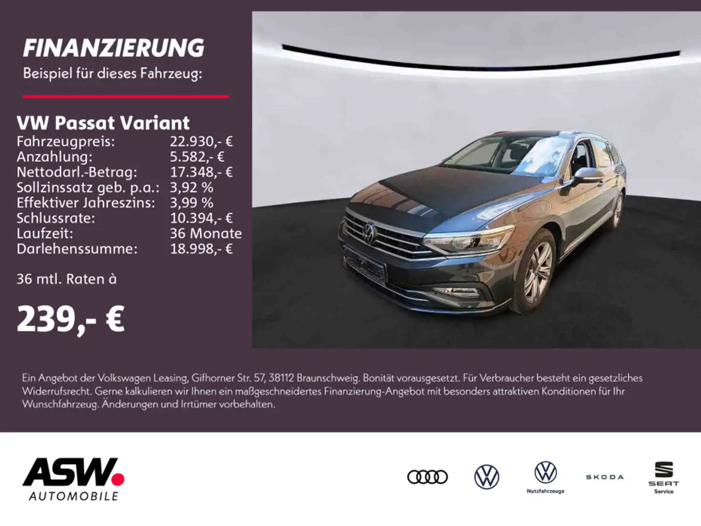 Volkswagen Passat Variant Business 2.0 TDI DSG LED Navi RFK Grijs - 1