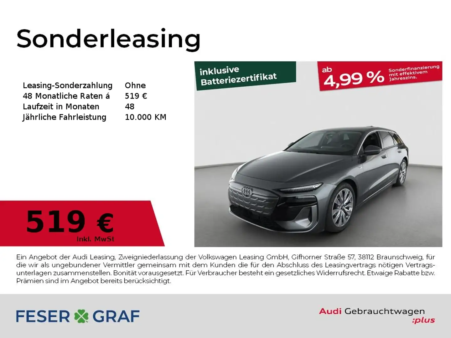 Audi A6 e-tron Avant S line HUD AHK AIR Matrix 360° B&O Grau - 1