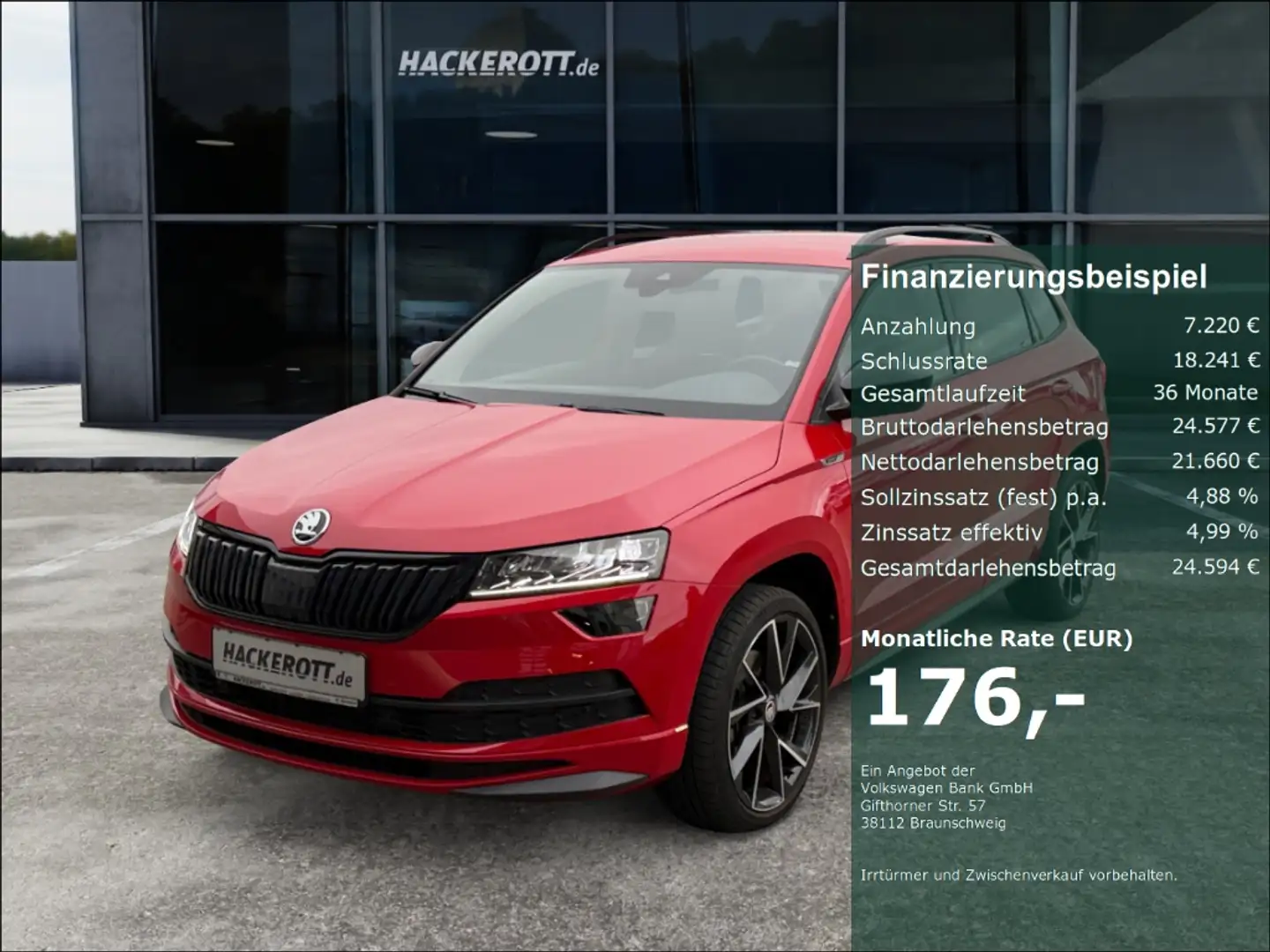 Skoda Karoq Sportline 1.5 TSI DSG PDC Navi AHK ACC Rückfahrk. Rot - 1