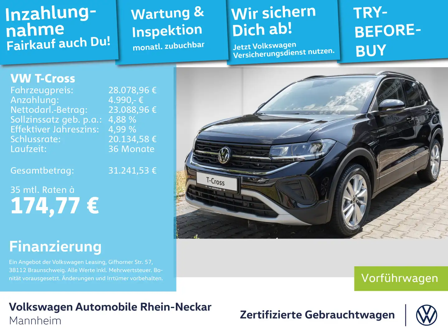 Volkswagen T-Cross 1.0 TSI Goal Rückfahrkamera Navi uvm Schwarz - 1