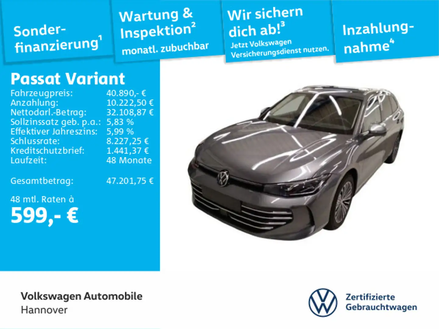 Volkswagen Passat Variant 2.0 TDI DSG Elegance Navi AHK Pan Grau - 1