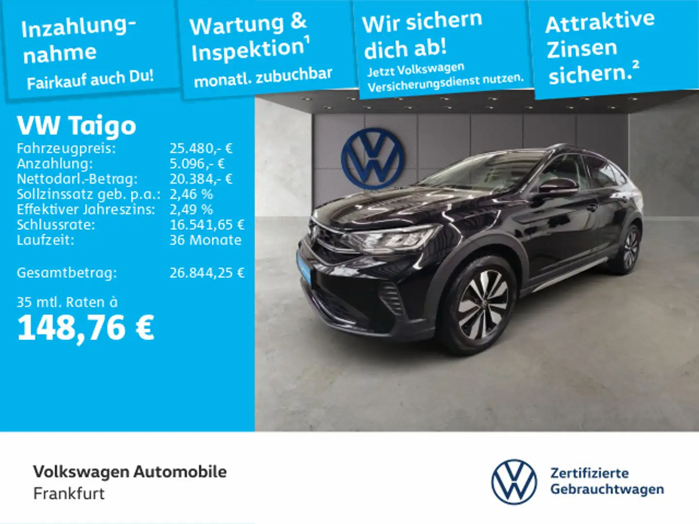 Volkswagen Taigo 1.0 TSI DSG Goal FrontAssist LED DAB+ Schwarz - 1