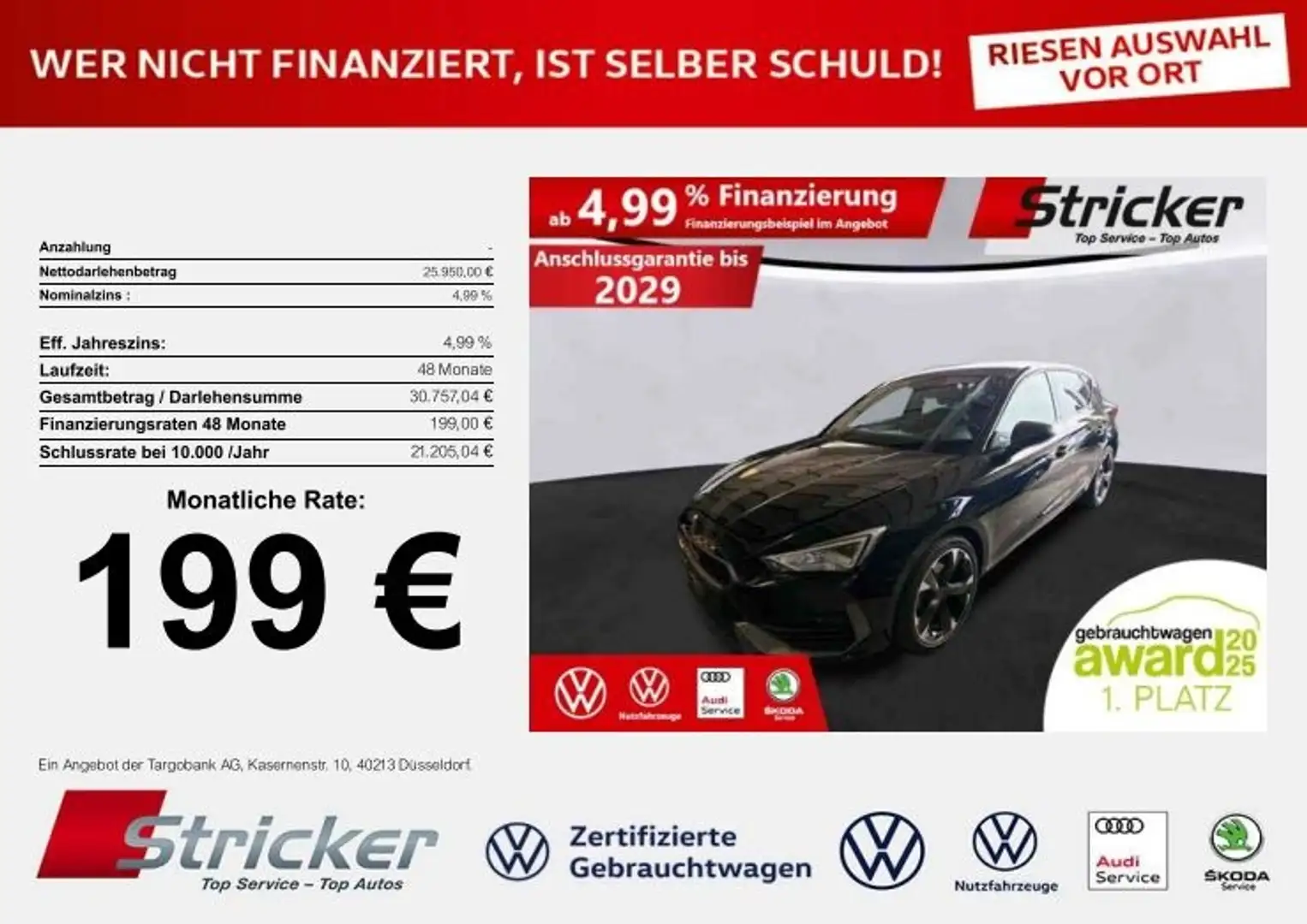 CUPRA Leon 1.5eTSI DSG 199,-ohne Anzahlung Navi ACC Kamera Schwarz - 1