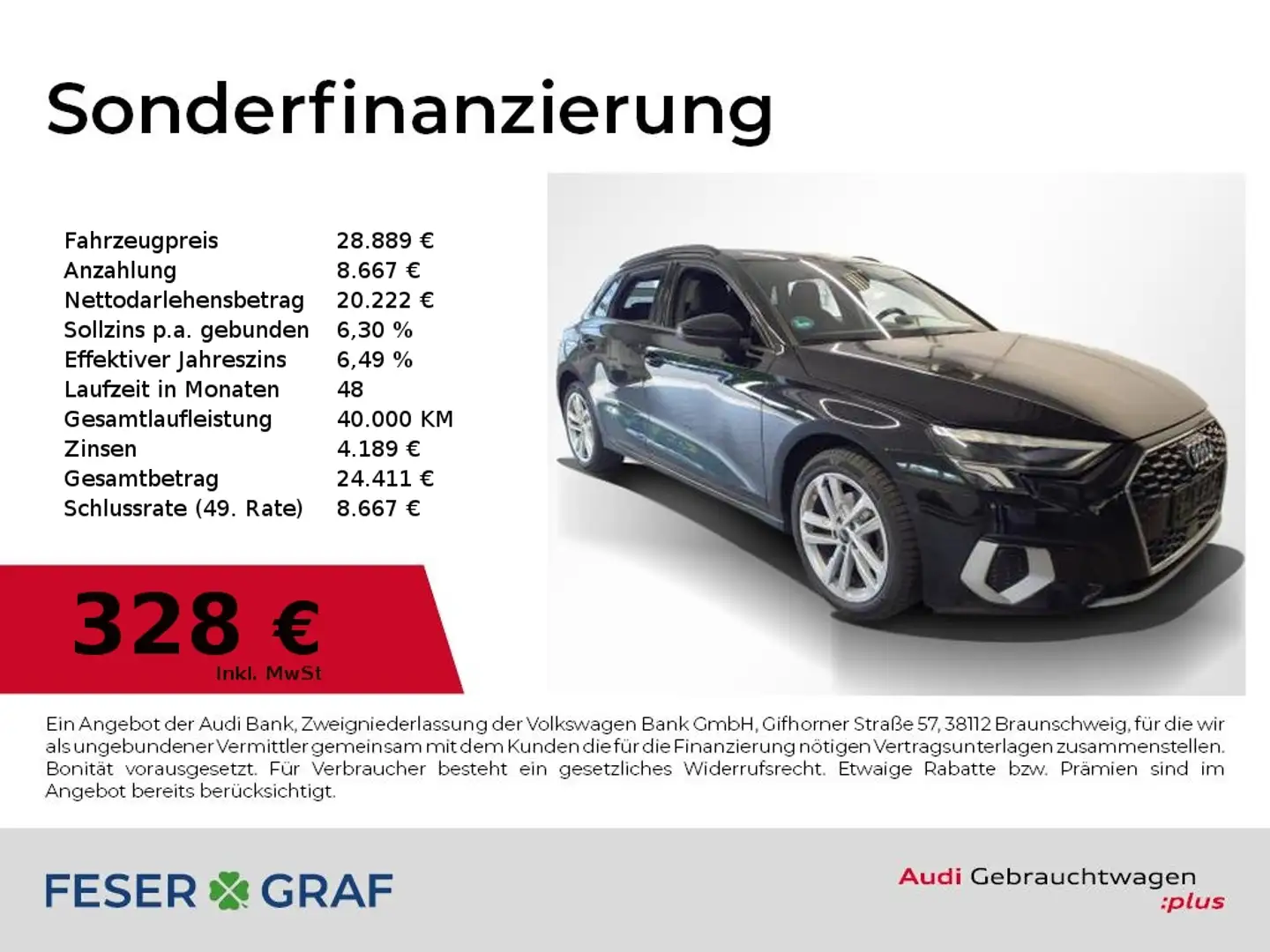 Audi A3 35 TDI S tronic Adv Navi,LED,Sportsitze Schwarz - 1