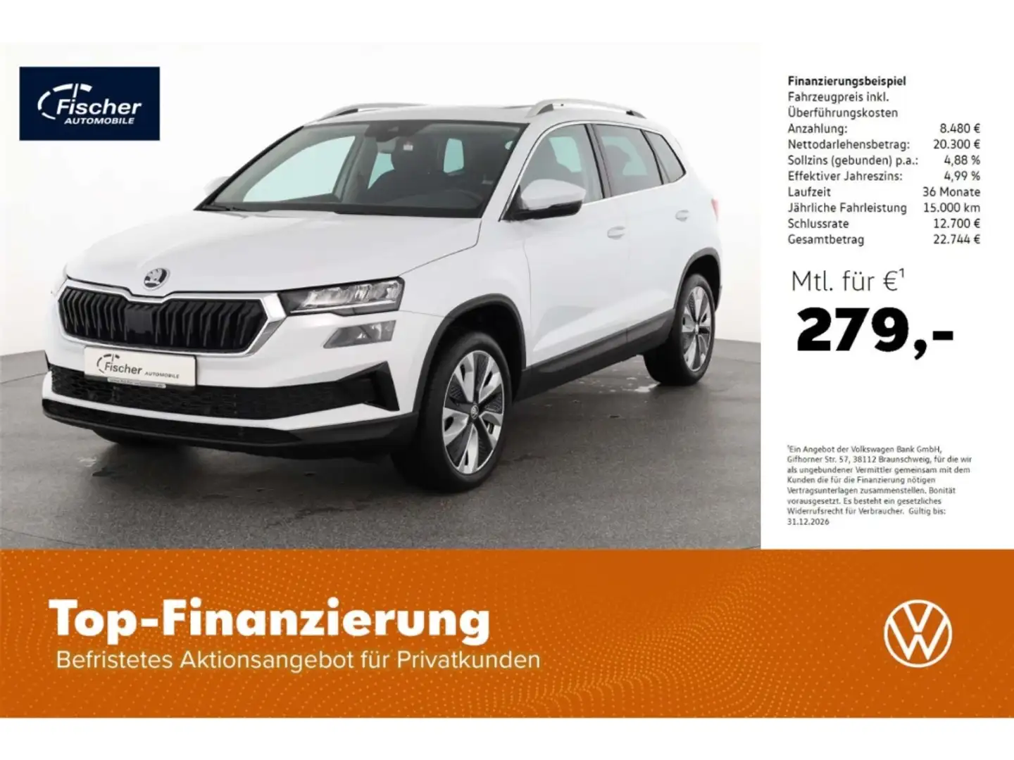 Skoda Karoq 1.5 TSI Ambition DSG P-Dach/LED/NAV/Kessy Weiß - 1