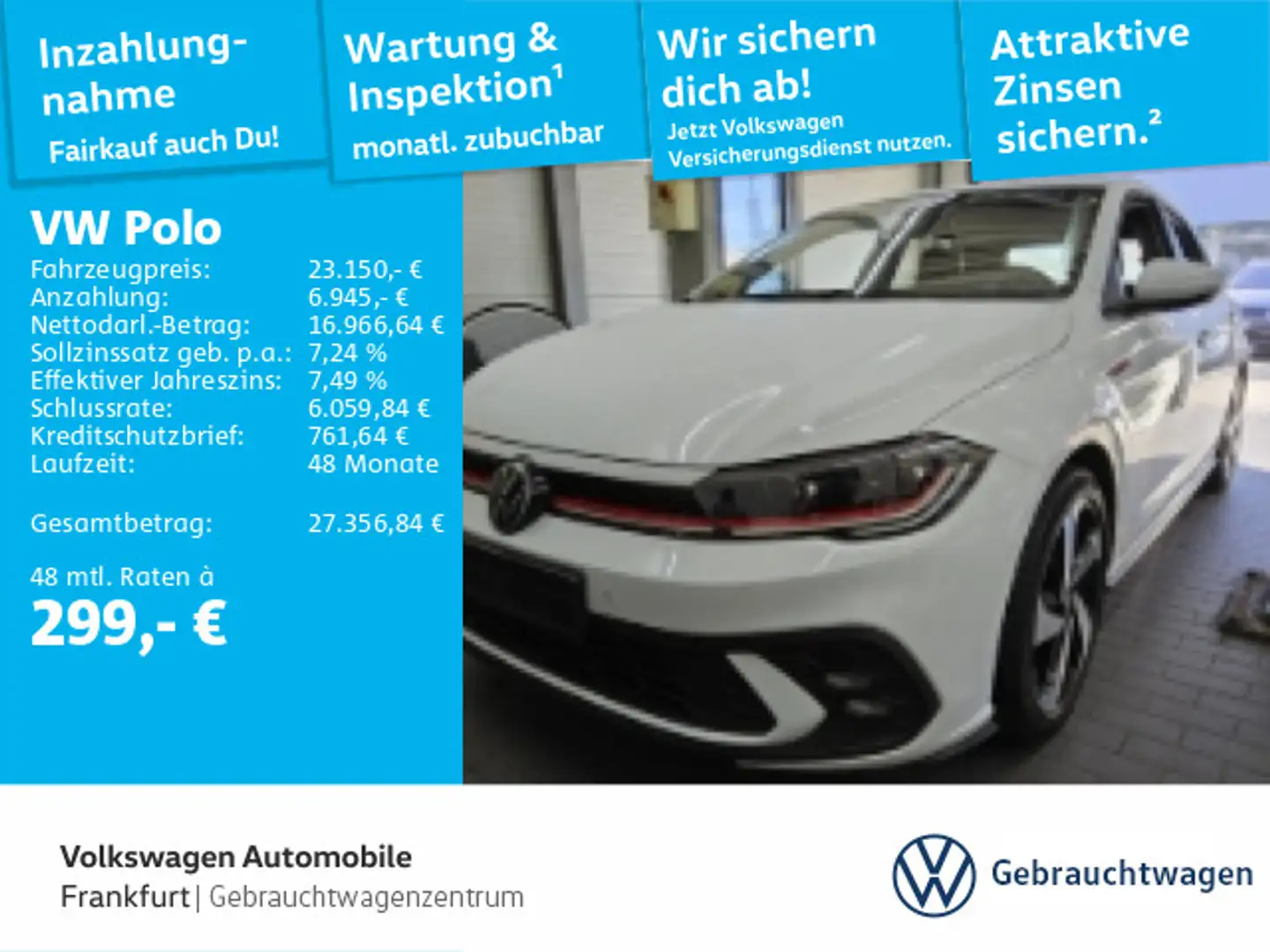 Volkswagen Polo 2.0 TSI DSG GTI Navi IQ.Light DAB+ FrontAss Weiß - 1