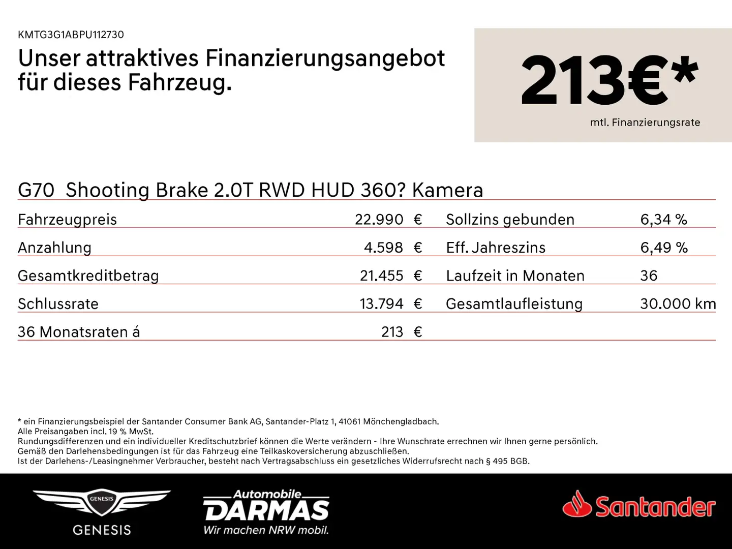 Genesis G70 G70 Shooting Brake 2.0T RWD HUD 360° Kamera Schwarz - 2