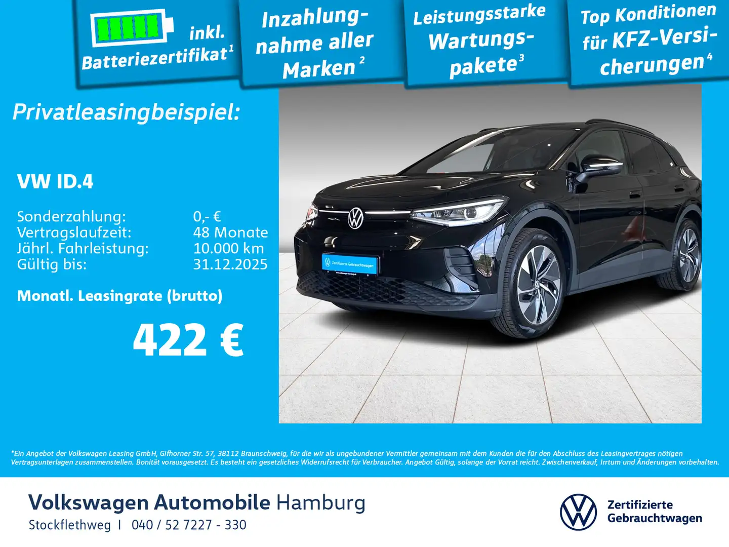 Volkswagen ID.4 Pro Wärmep Nav ACC CarPlay 360°Cam Panorama Schwarz - 1