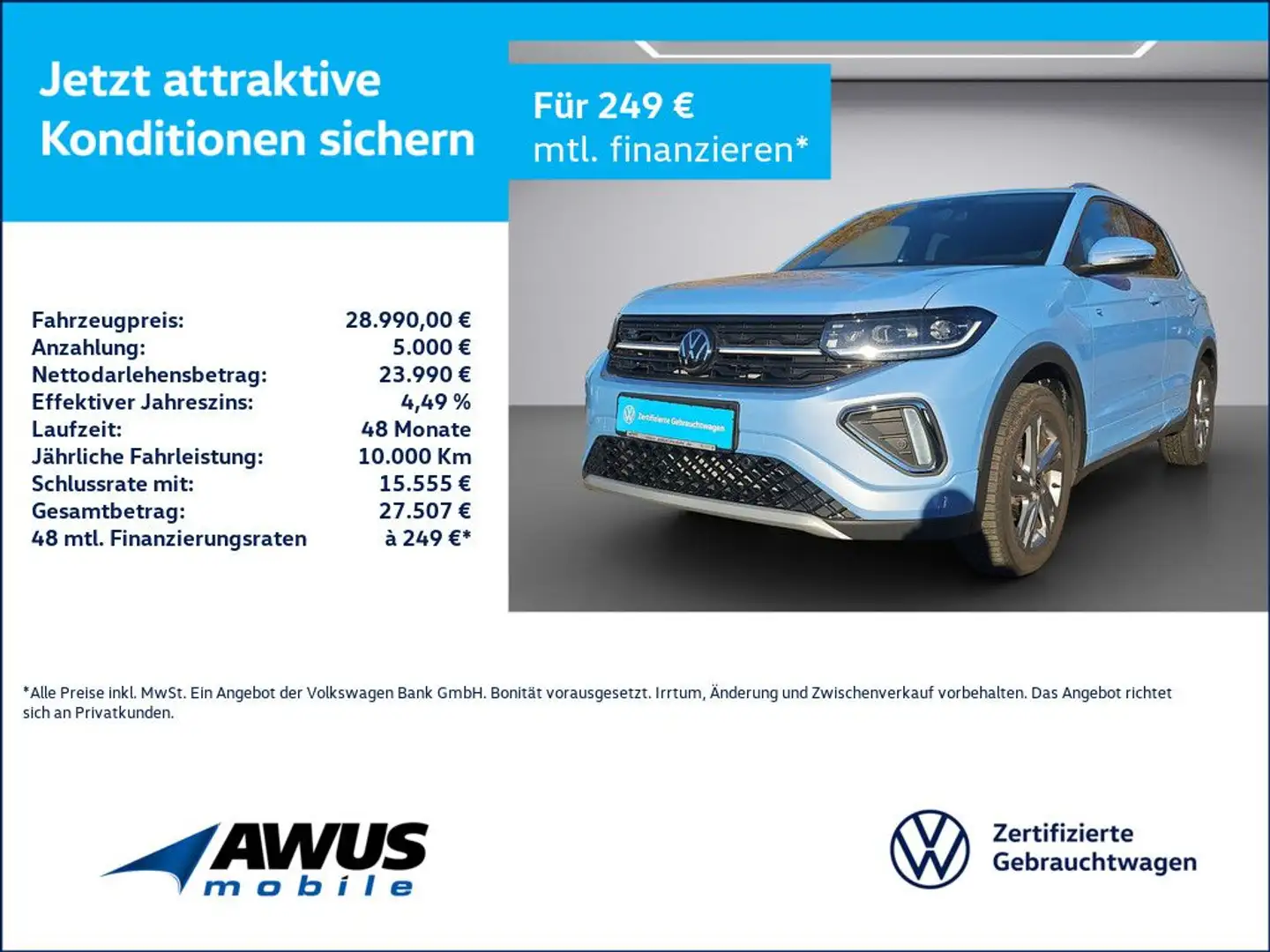 Volkswagen T-Cross 1.0TSI DSG R-Line Blau - 1