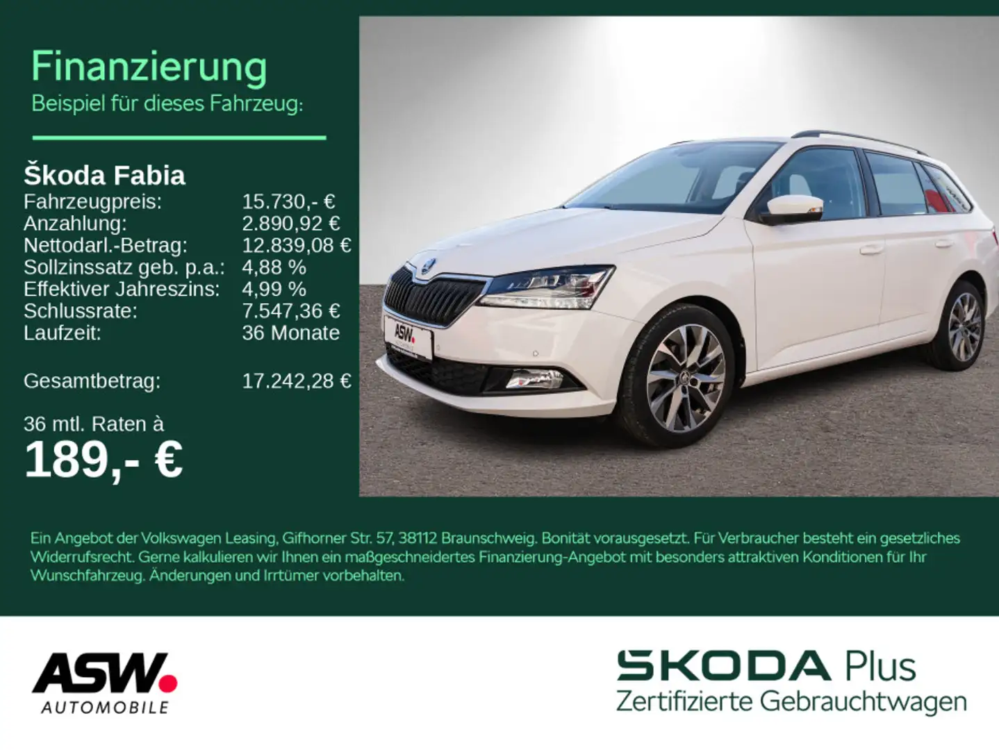 Skoda Fabia Combi Clever Best of 1.0TSI LED NAVI SHZ Weiß - 1