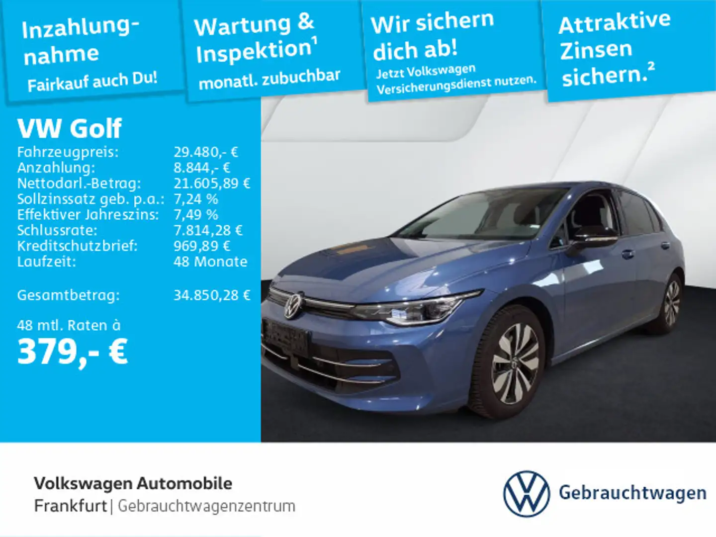 Volkswagen Golf VIII 1.5 eTSI DSG Goal DAB+ IQLight FrontAs Blau - 1