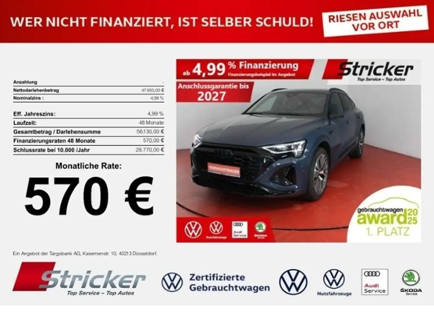 Audi Q8 e-tron Sportback quattro S-line 570,-ohne Anzahlung Pano Blau - 1