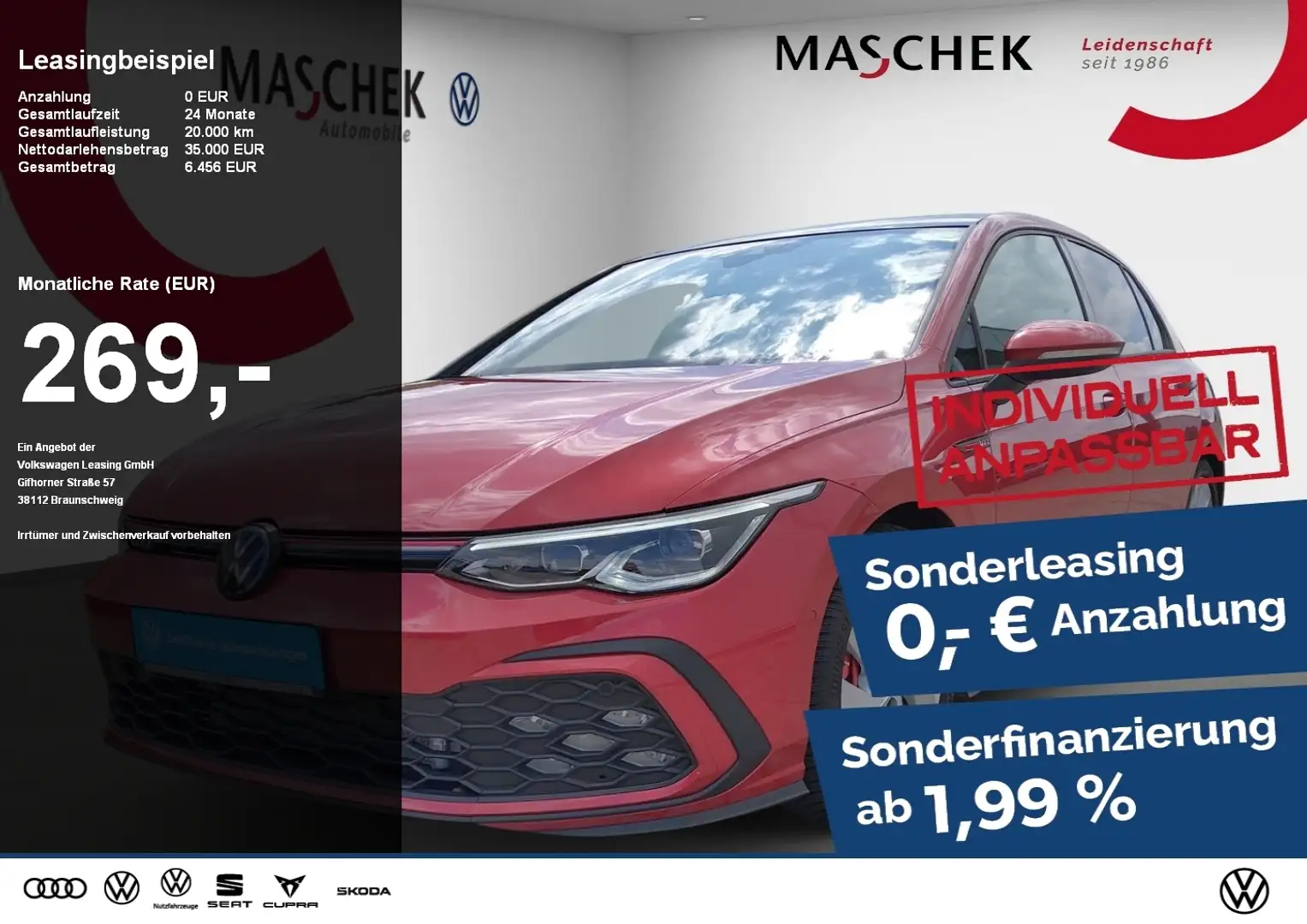 Volkswagen Golf GTI 2.0 TSI Sonderleasing! Pano Navi Anschlussg Rouge - 1
