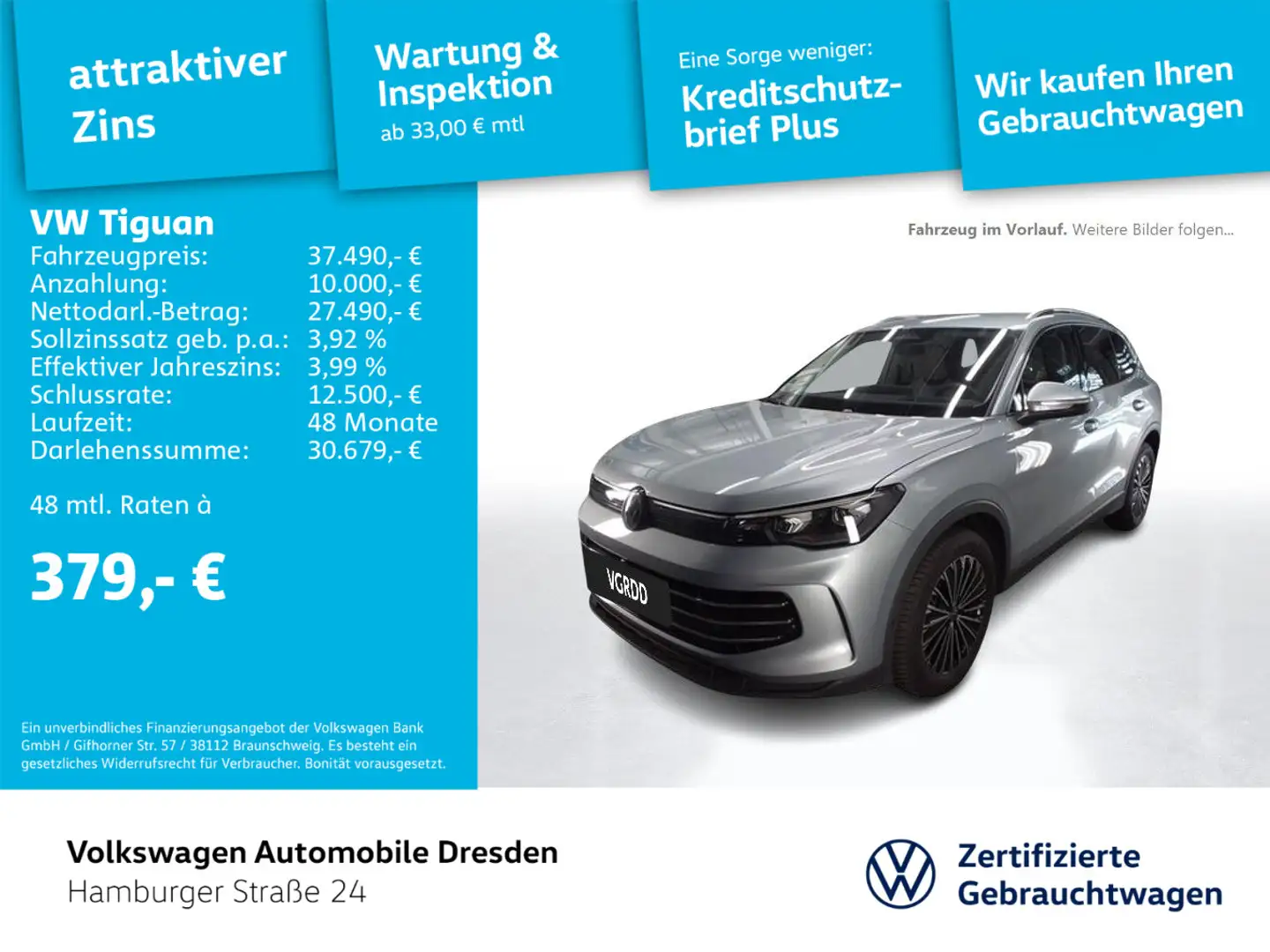 Volkswagen Tiguan Elegance 1.5 eTSI DSG IQ.LIGHT HUD TRAVEL Silber - 1