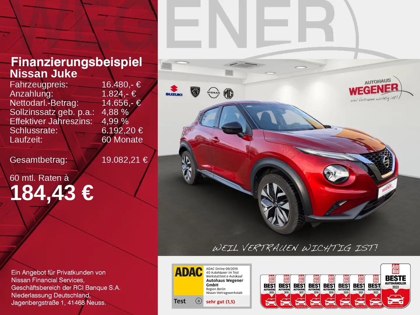 Nissan Juke JUKE 1.0 AT KAMERA SITZHEIZUNG CARPLAY ALLWETTER Rouge - 2