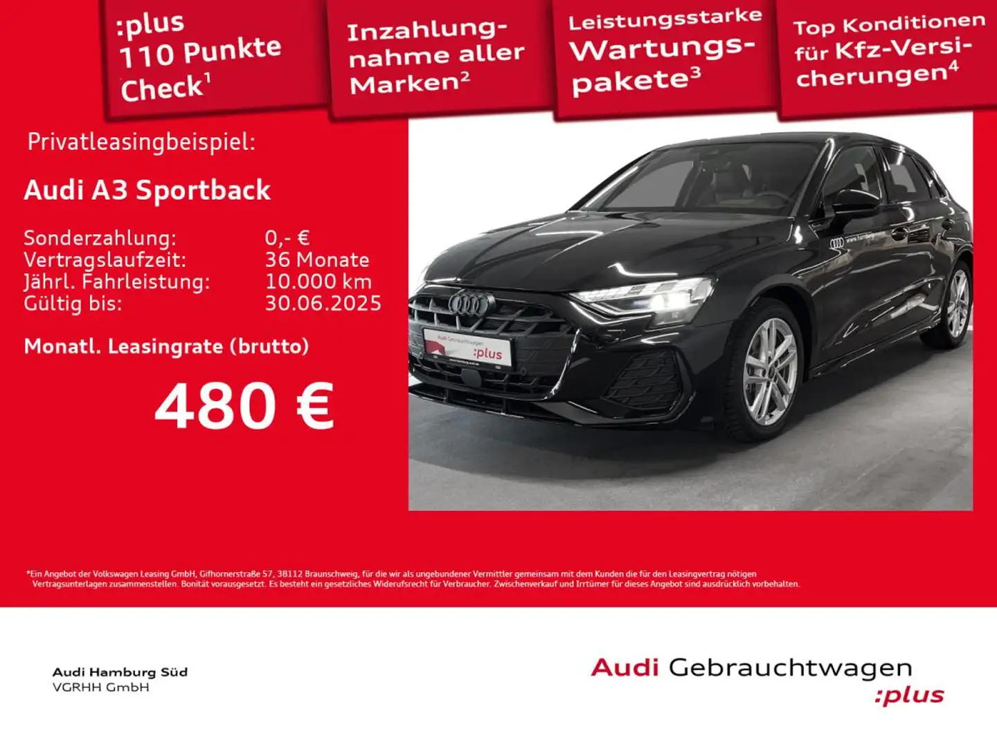 Audi A3 Sportback 35 TFSI S tronic 2xS LINE/PANO/LM19 Schwarz - 1