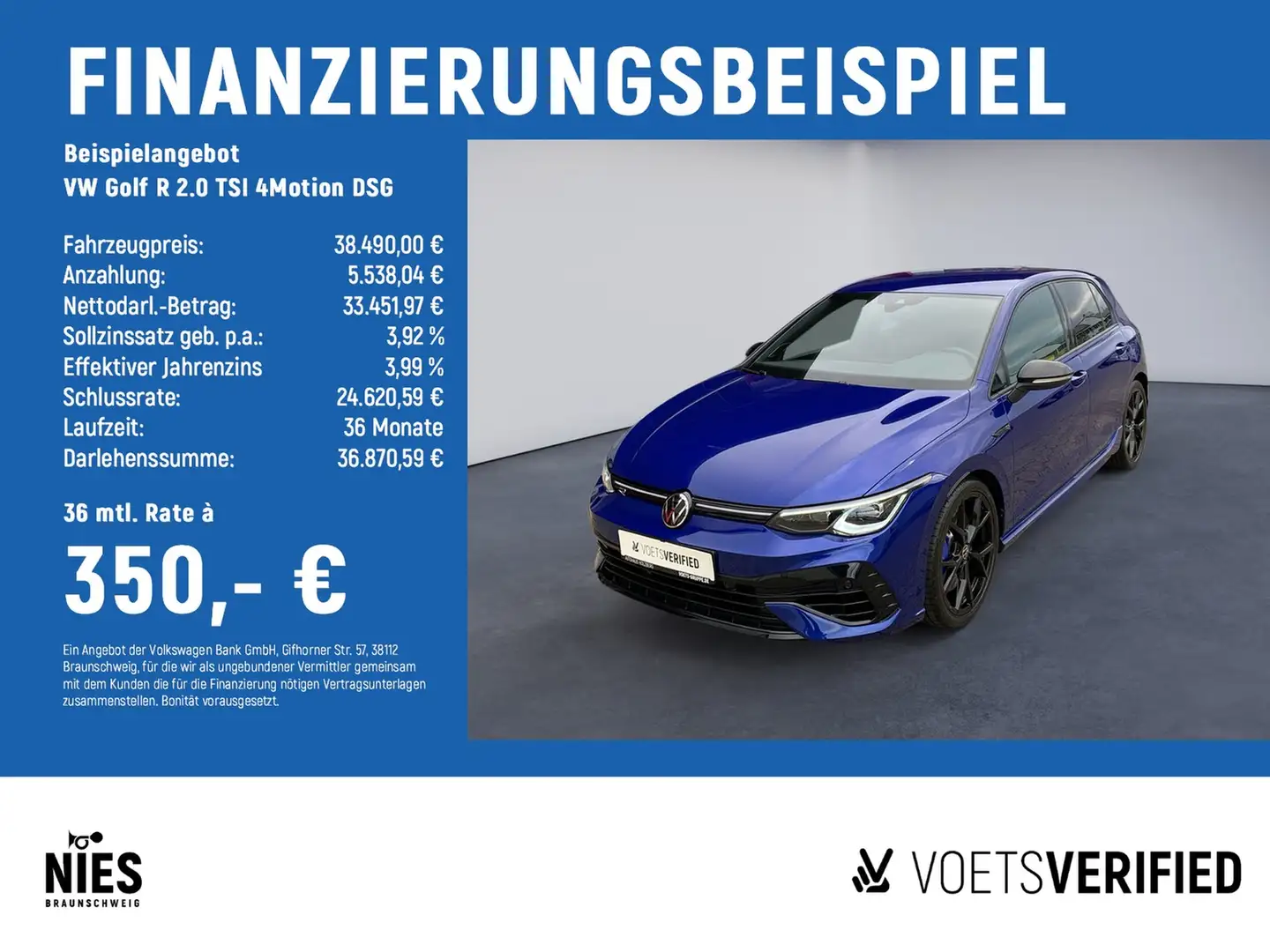Volkswagen Golf R 2.0 TSI 4Motion DSG MATRIX+H&K+ACC+RFK Bleu - 2