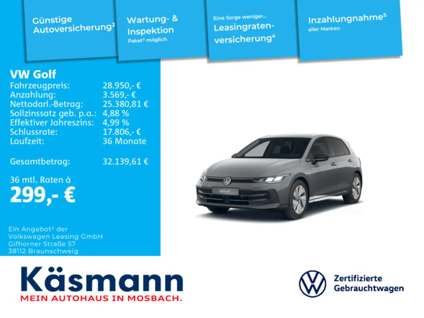 Volkswagen Golf VIII Lim. Goal 1.5 eTSI LED NAV ACC TWA KAM Grau - 1