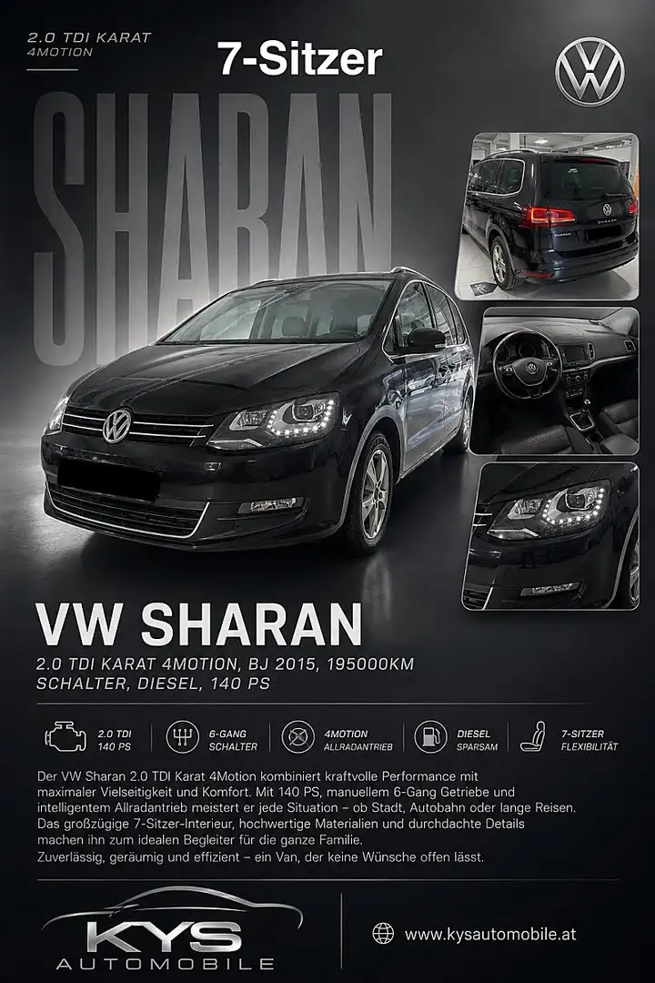 Volkswagen Sharan Karat BMT 2,0 TDI DSG 4Motion --->7 Sitzer & AH... Schwarz - 1