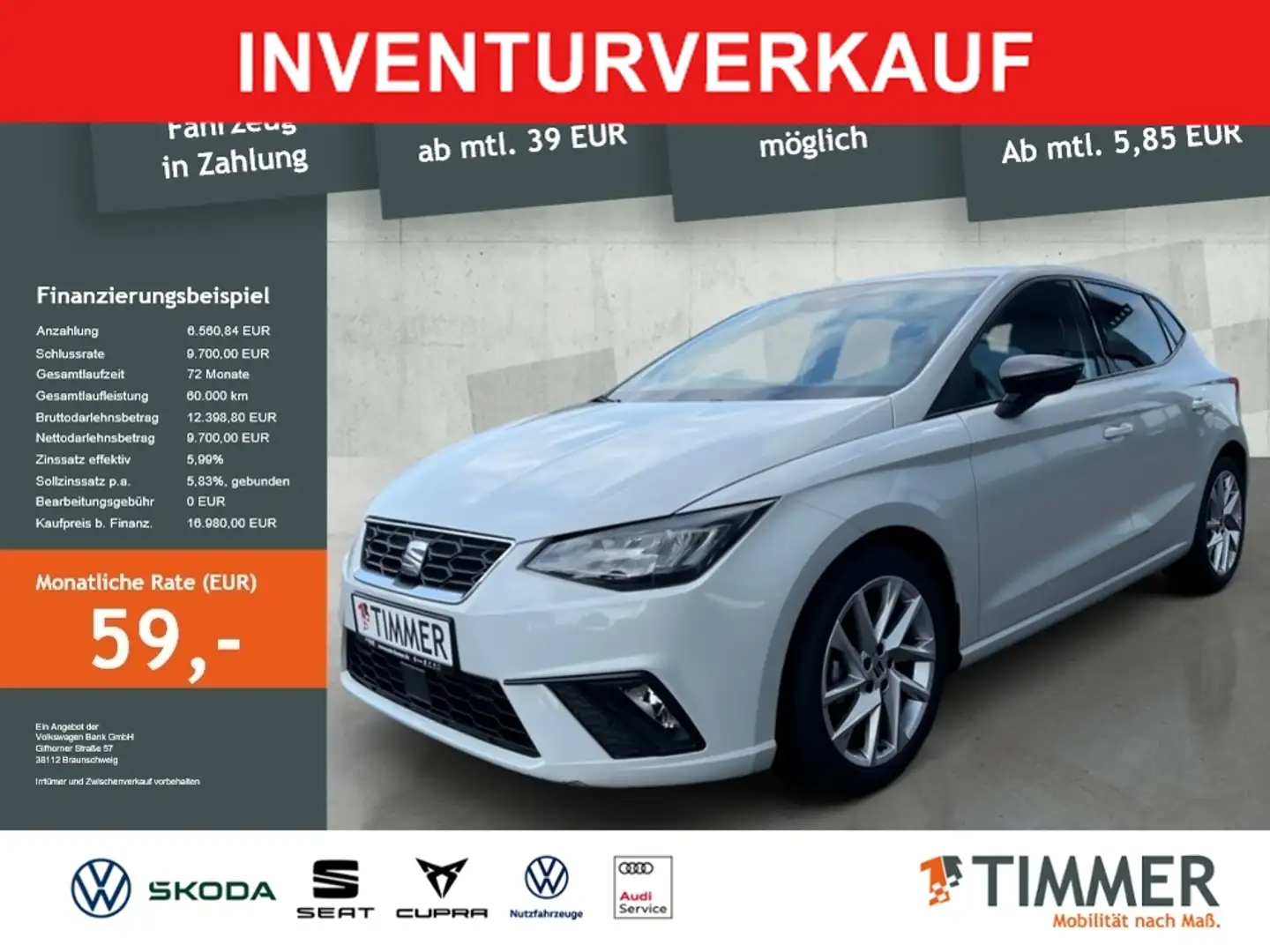 SEAT Ibiza 1.0 TSI FR-LINE *LED *ACC *VIRTUAL *ALU *DAB *CLI Bianco - 1