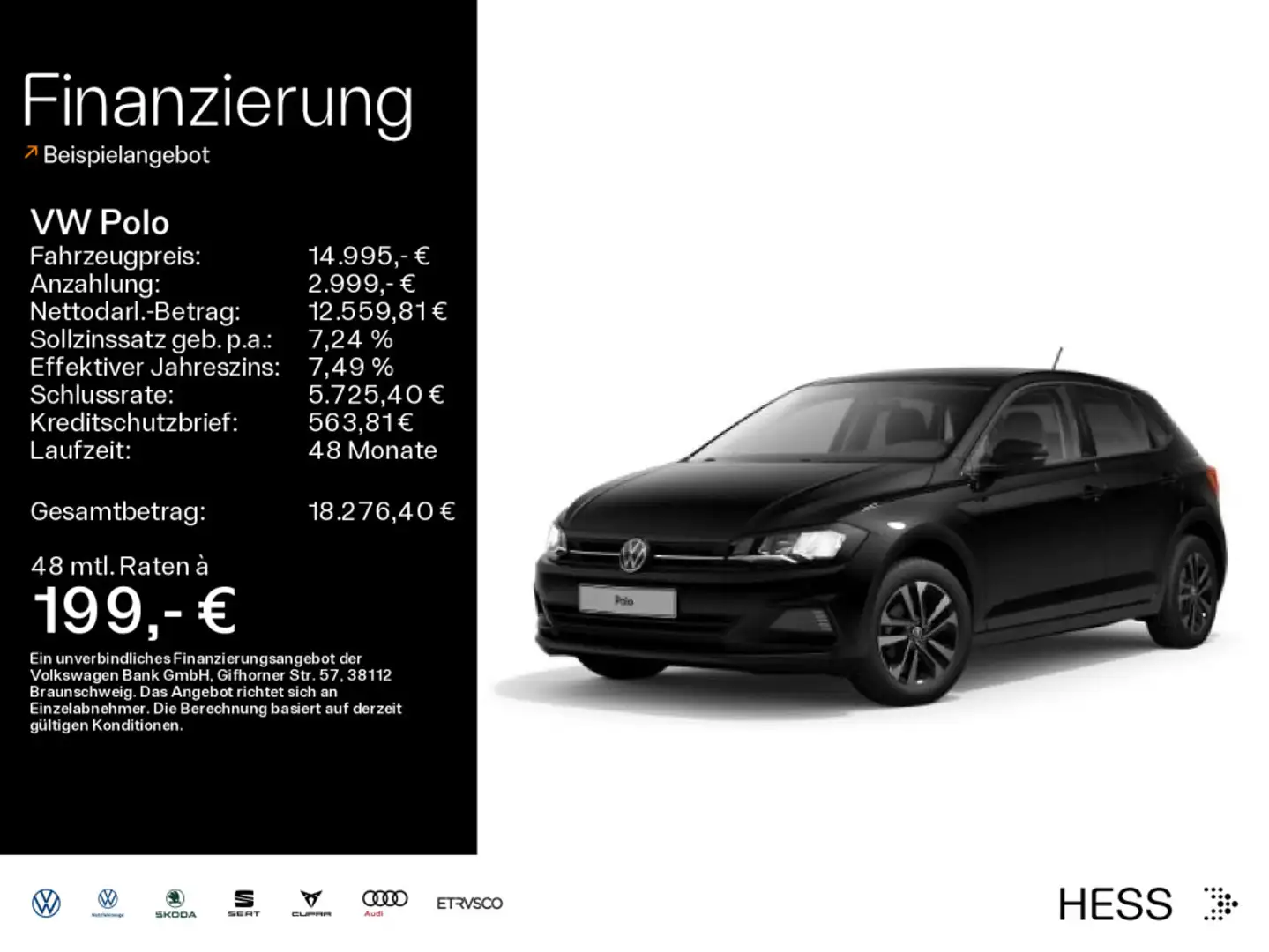 Volkswagen Polo 1.0 TSI United*Navi*PDC*DAB+*SHZ*Klima Schwarz - 1