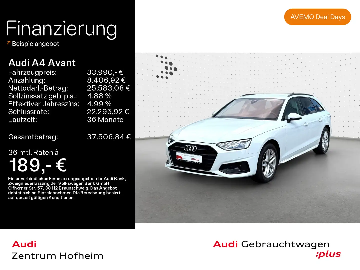 Audi A4 40 TFSI Advanced S tro*LED*Virtual*Navi Weiß - 1