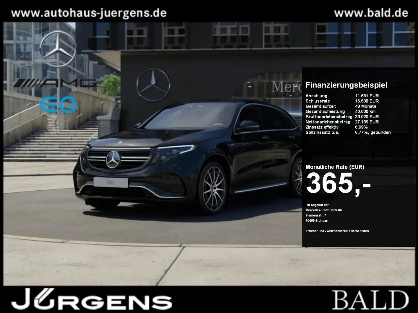 Mercedes-Benz EQC 400 4MATIC +AMG+MBUX+SHD+360+MBeam+SHZ+Totw Czarny - 1