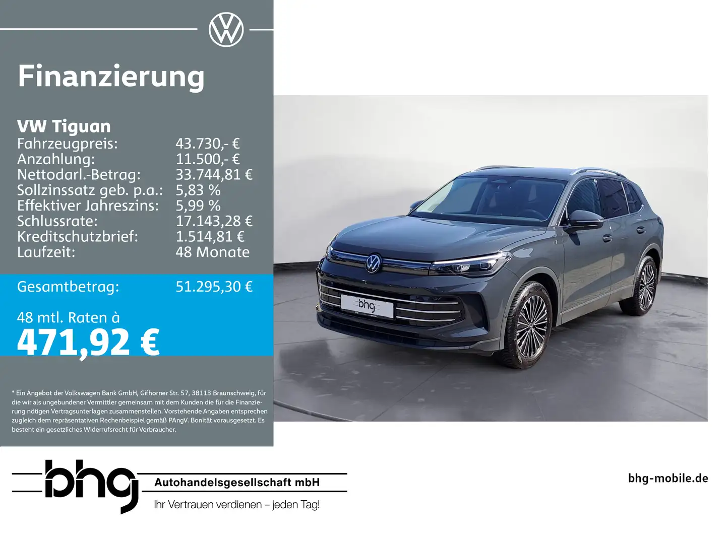 Volkswagen Tiguan Elegance 2.0 TDI DSG #AHK #LED #ACC #Kame Grau - 1
