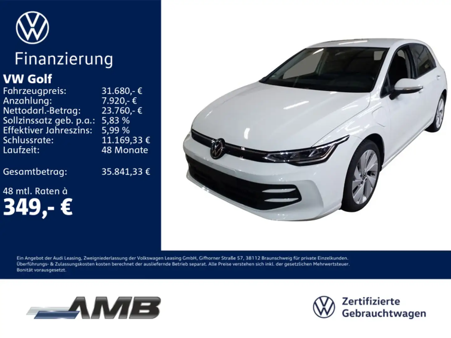 Volkswagen Golf Life 1.5 eHybrid LED/ACC/Sitzhz/bis03.30Gar Weiß - 1