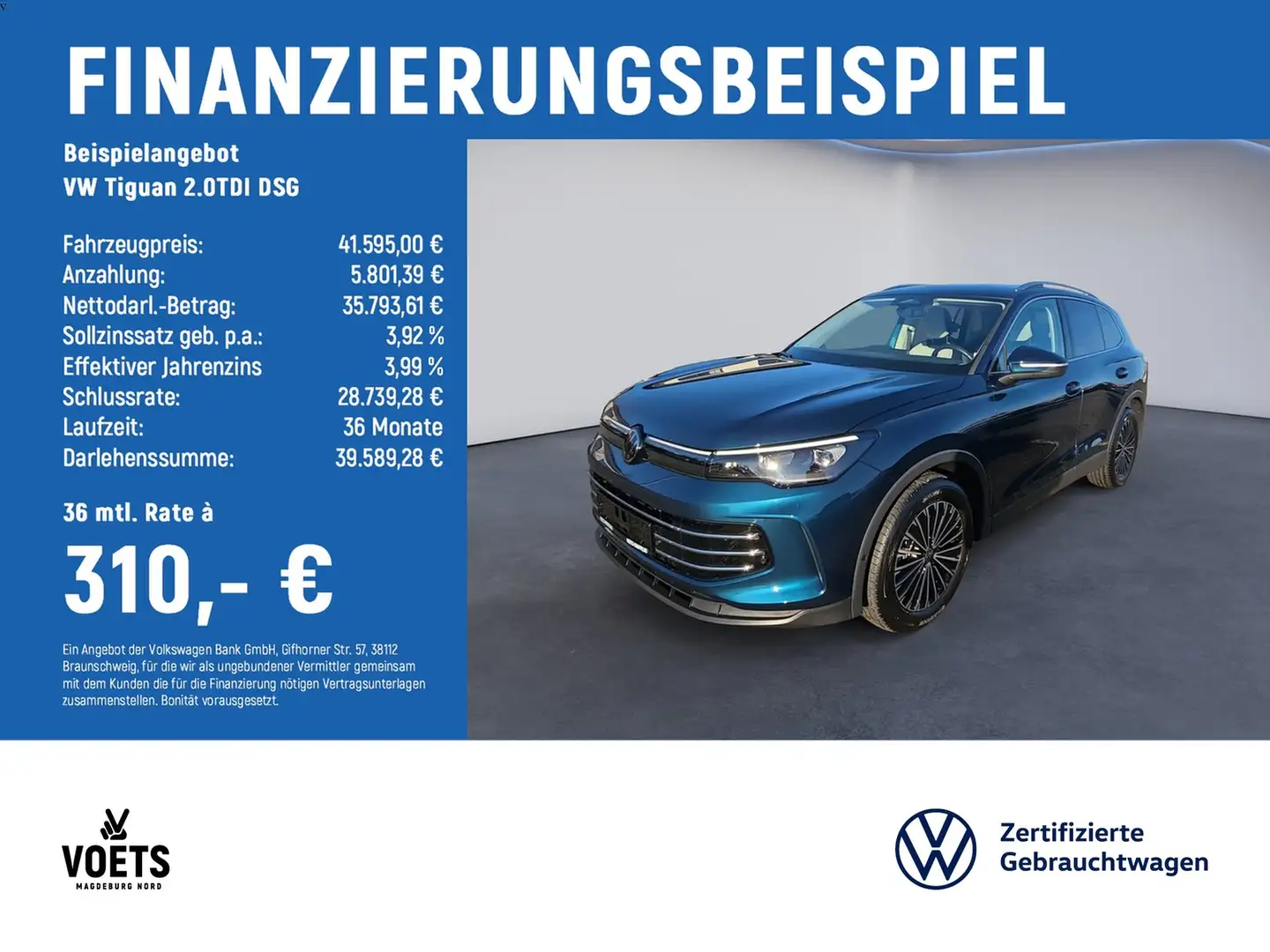 Volkswagen Tiguan 2.0TDI DSG Elegance LED+NAVI+AHK+ACC+RFK Blau - 2