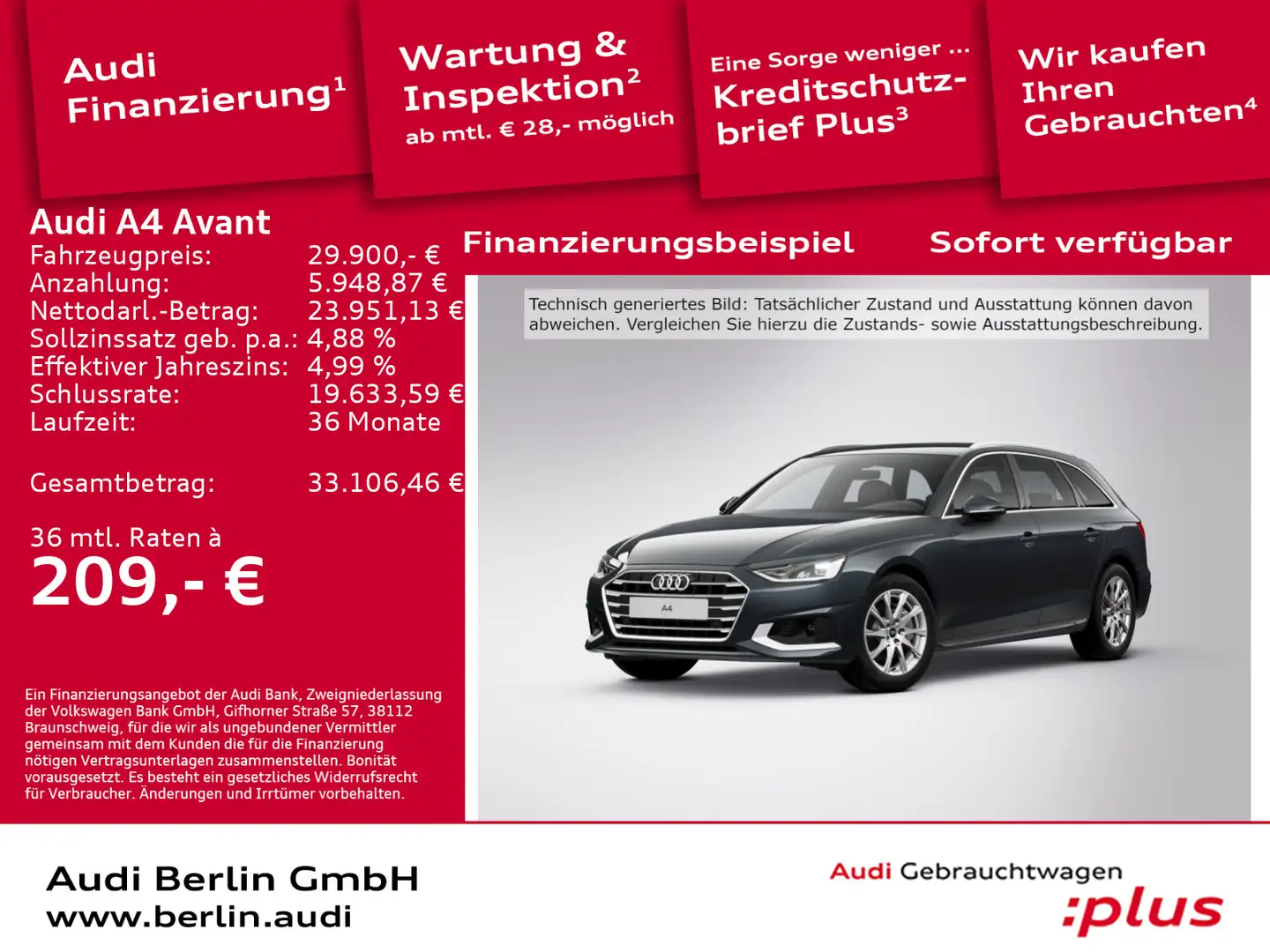 Audi A4 Advanced 40 TFSI S tr. AHK PDC RFK NAVI Grau - 1