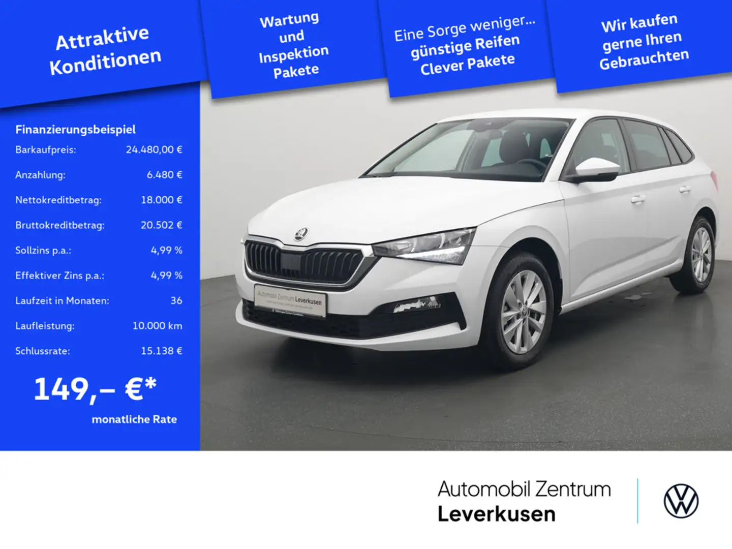 Skoda Scala Tour DSG AHK VIRT ACC CARPLAY PORT NAVI Weiß - 1