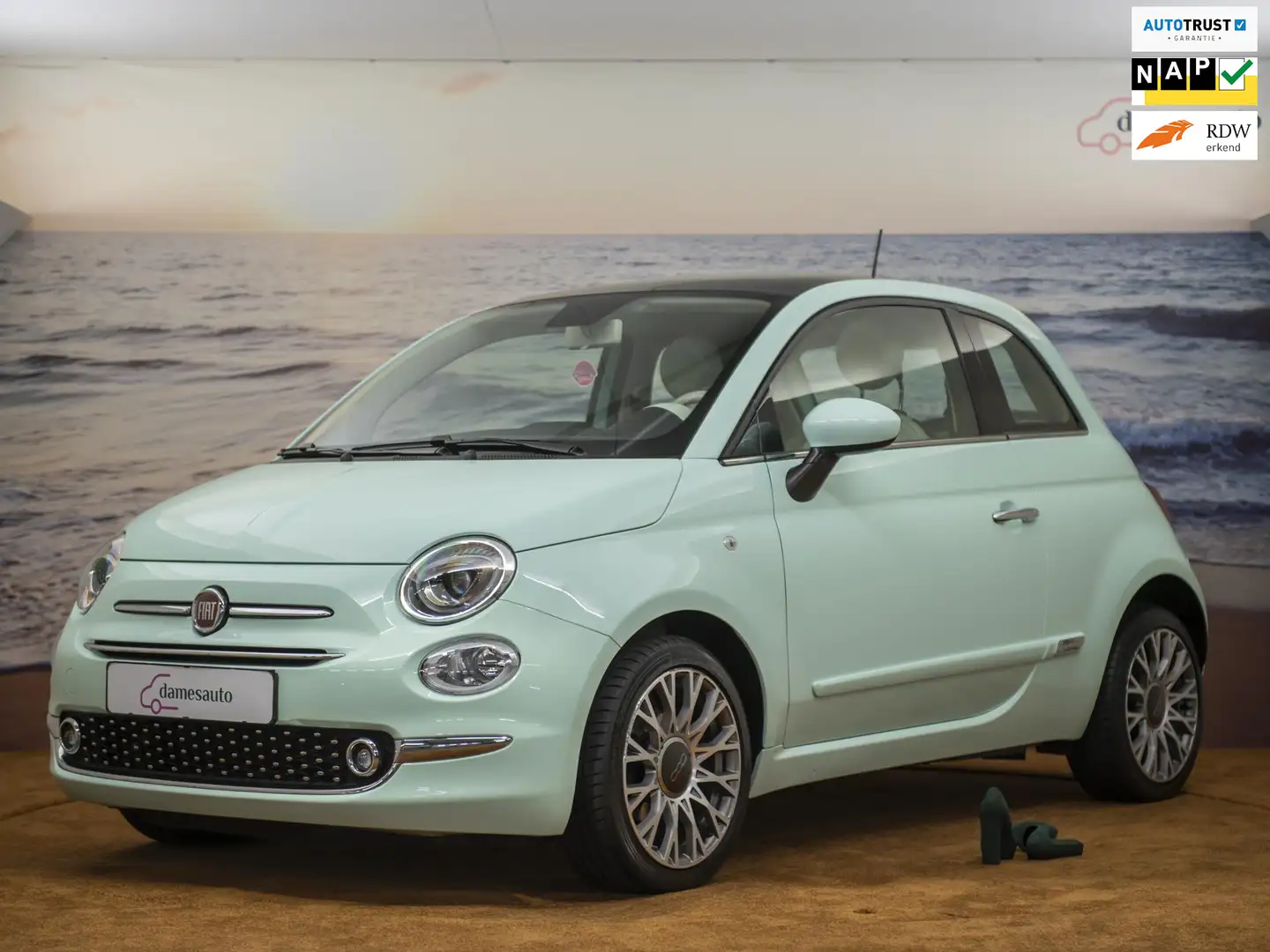 Fiat 500 0.9 Collezione, Mintgroen, Panodak, Navigatie, NAP Groen - 1