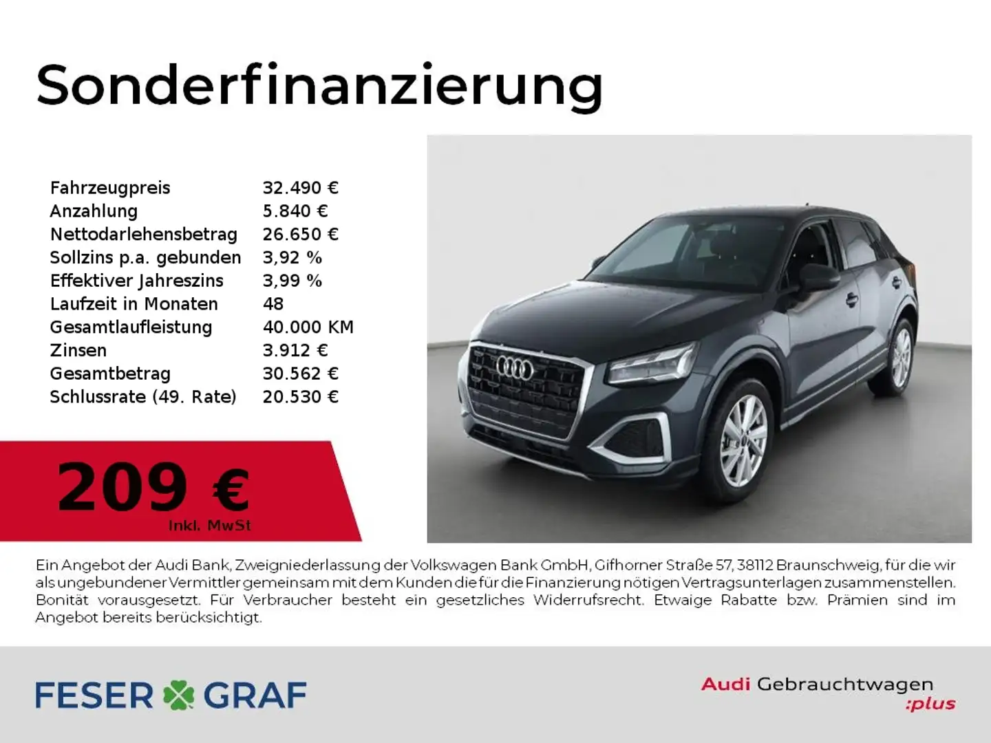 Audi Q2 35TFSI advanced S tronic Matrix-LED/Kamera/AHK/GRA Grau - 1