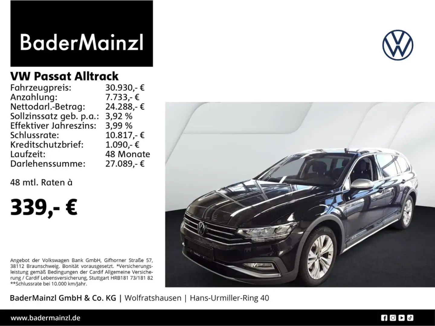 Volkswagen Passat Variant Passat Alltrack 2.0 TDI 4M DSG AHK Navi SHZ Kam. Noir - 1