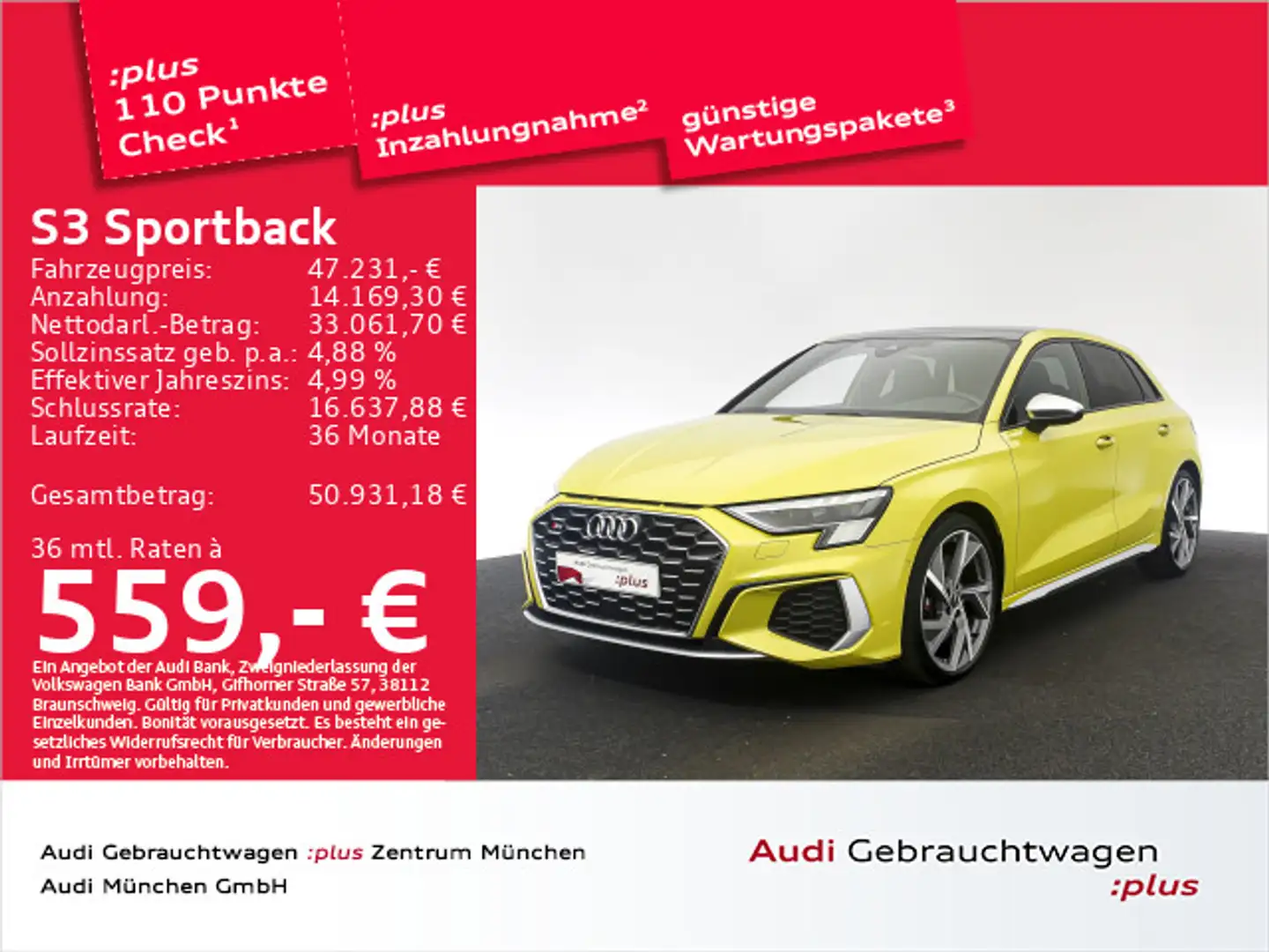 Audi S3 TFSI S tronic Pano/Navi+/HuD Gelb - 1