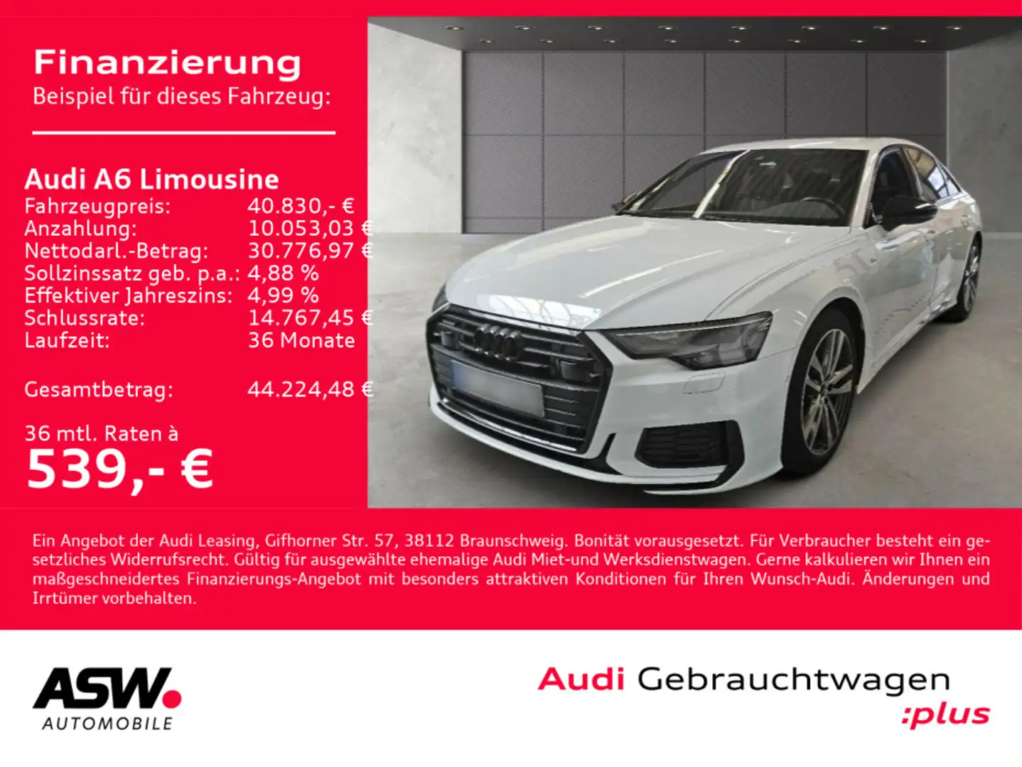 Audi A6 Limousine S line 50TFSI e quattro NAVI LED VC Weiß - 1