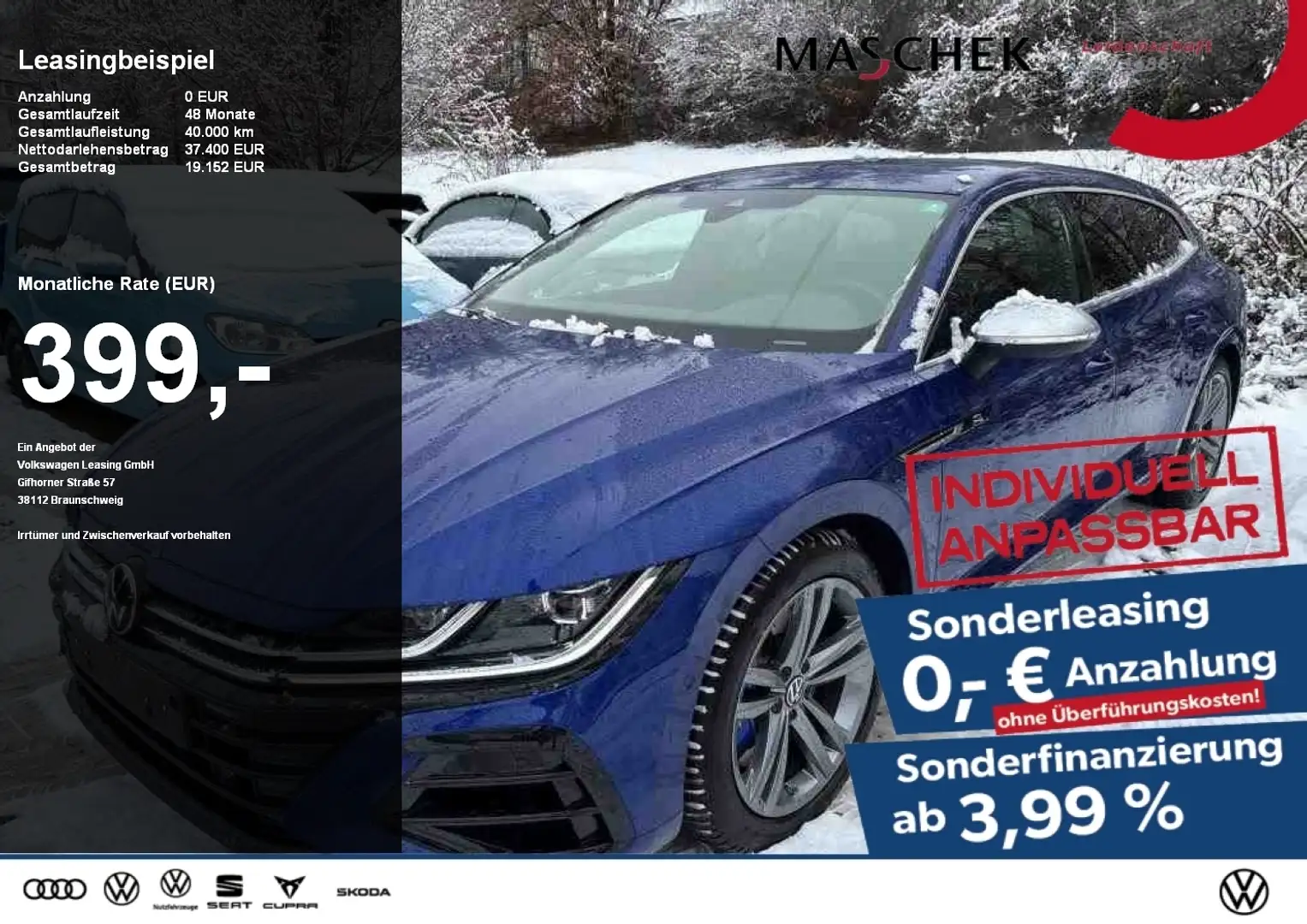 Volkswagen Arteon Shooting Brake R *Sonderleasing* H&K Memory 360° Blau - 1