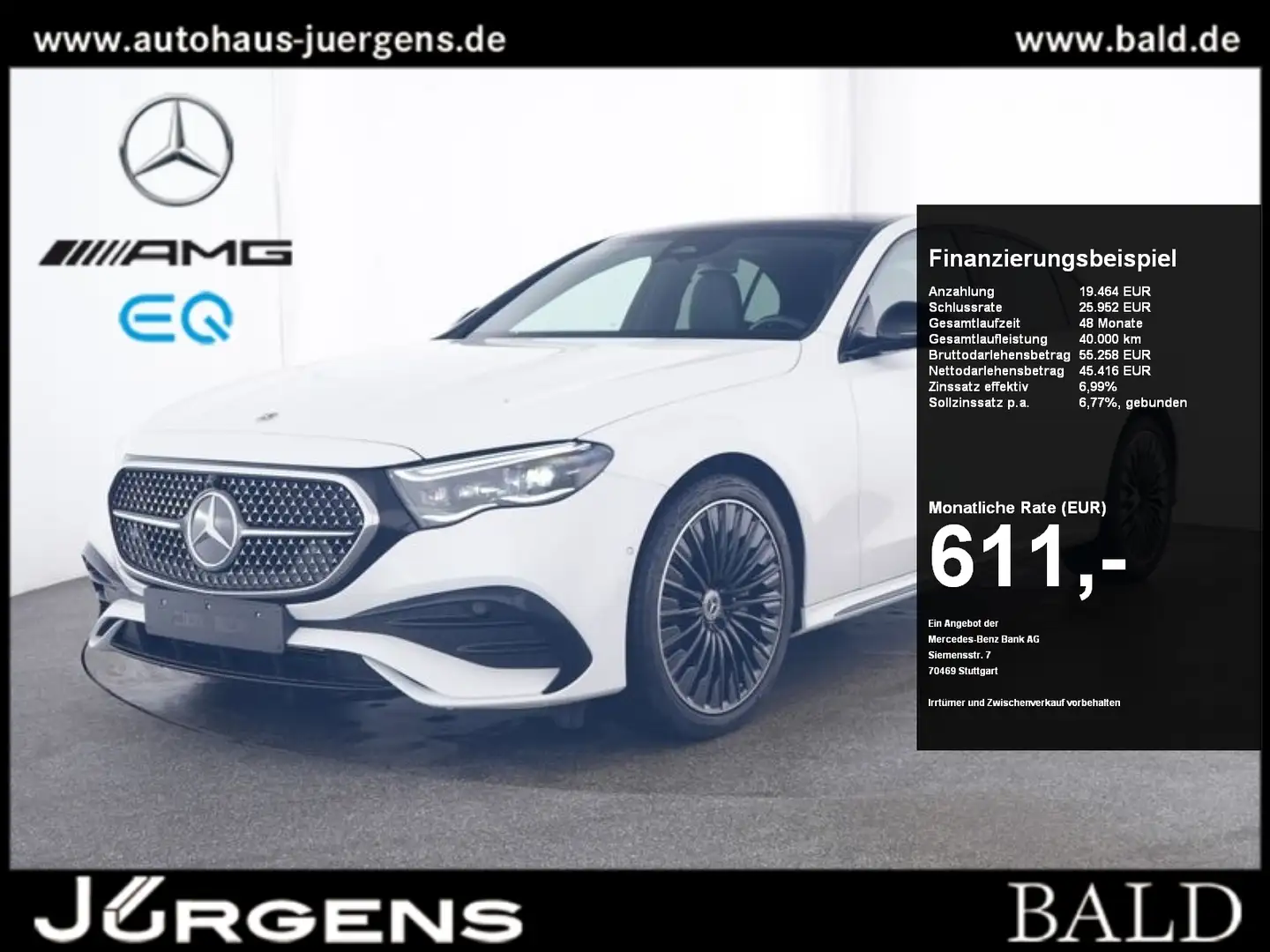 Mercedes-Benz E 220 d AMG-Sport/Super/Pano/Stdhz/Night/20' Blanc - 1
