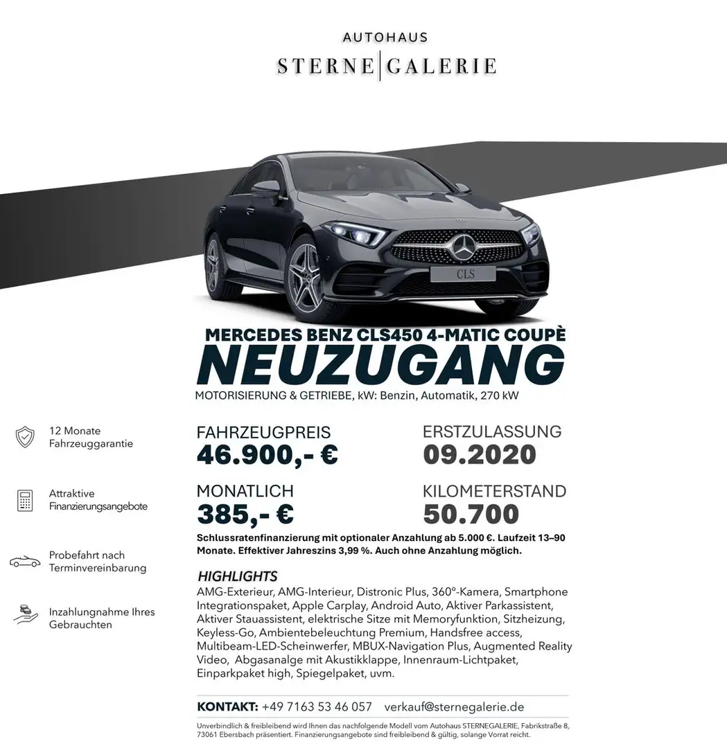Mercedes-Benz CLS 450 4MATIC/AMG-LINE/DISTRO+/360°/MEMORY LED Schwarz - 1