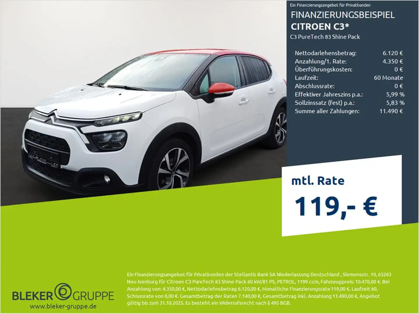 Citroen C3 C3 PureTech 83 Shine Pack Blanc - 1