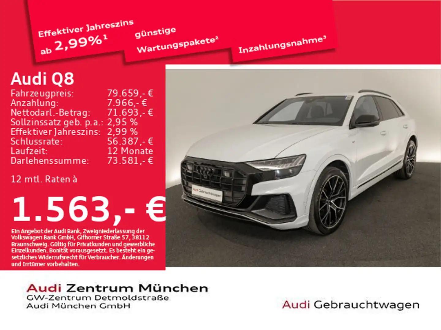 Audi Q8 50 TDI qu. tiptr. S line AHK/Virtual+/HUD/Mat Weiß - 1