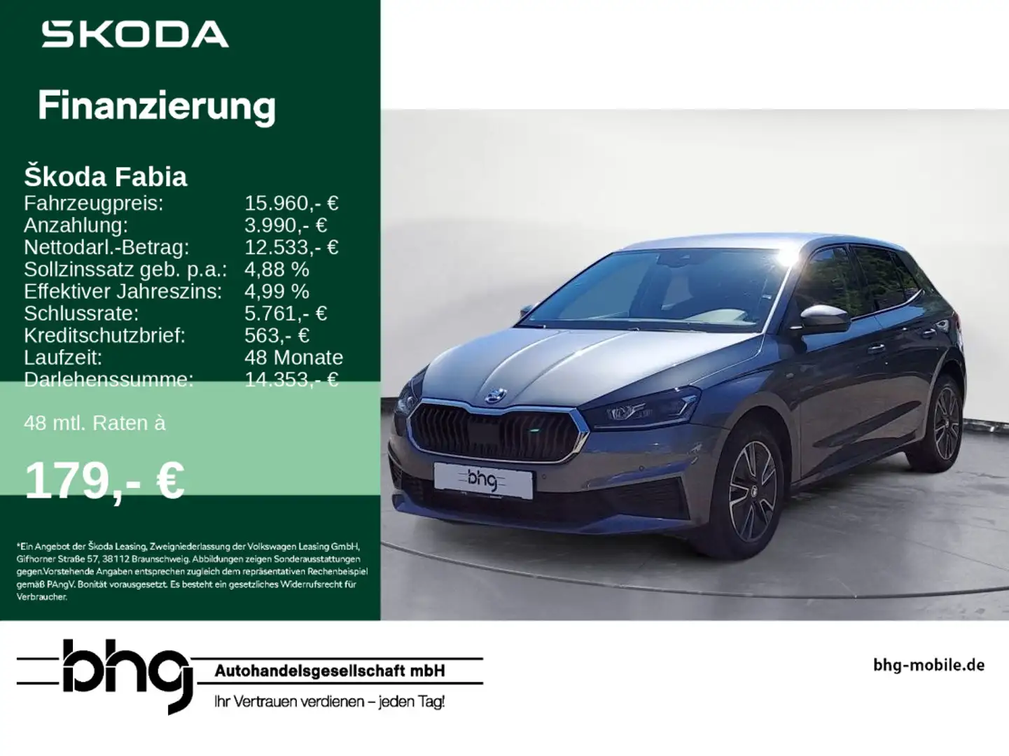 Skoda Fabia FABIA Tour 1,0 TSI 5-Gang mech Klima Grau - 1