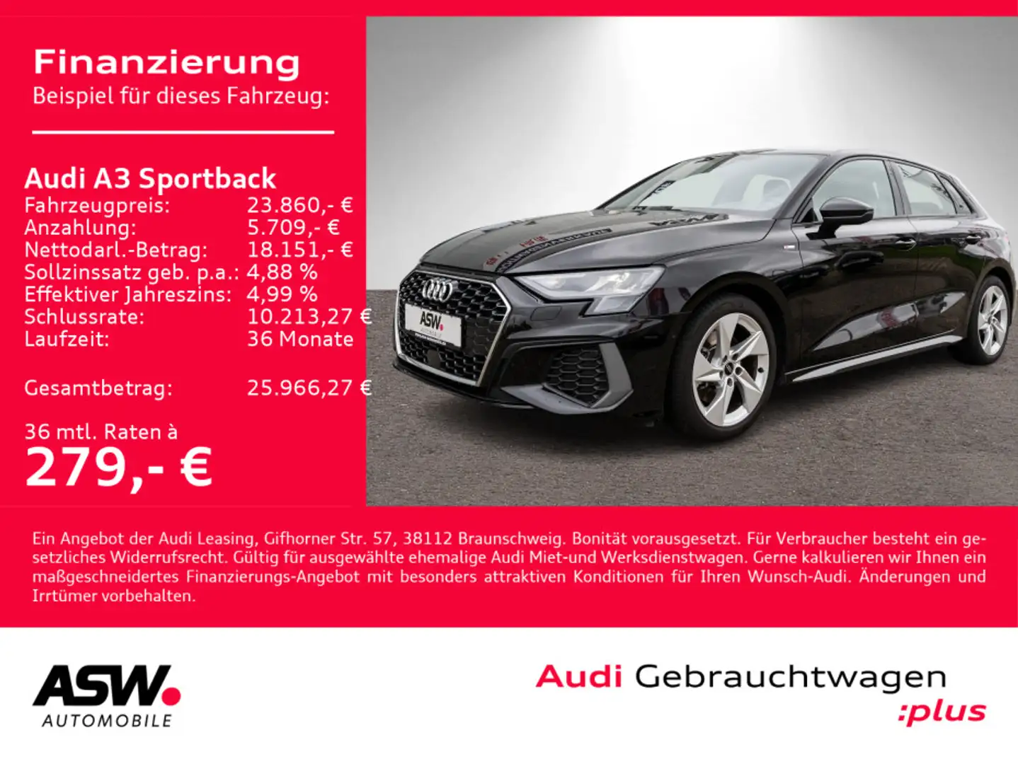 Audi A3 S line 35 TFSI Stronic LED Navi PDC Schwarz - 1