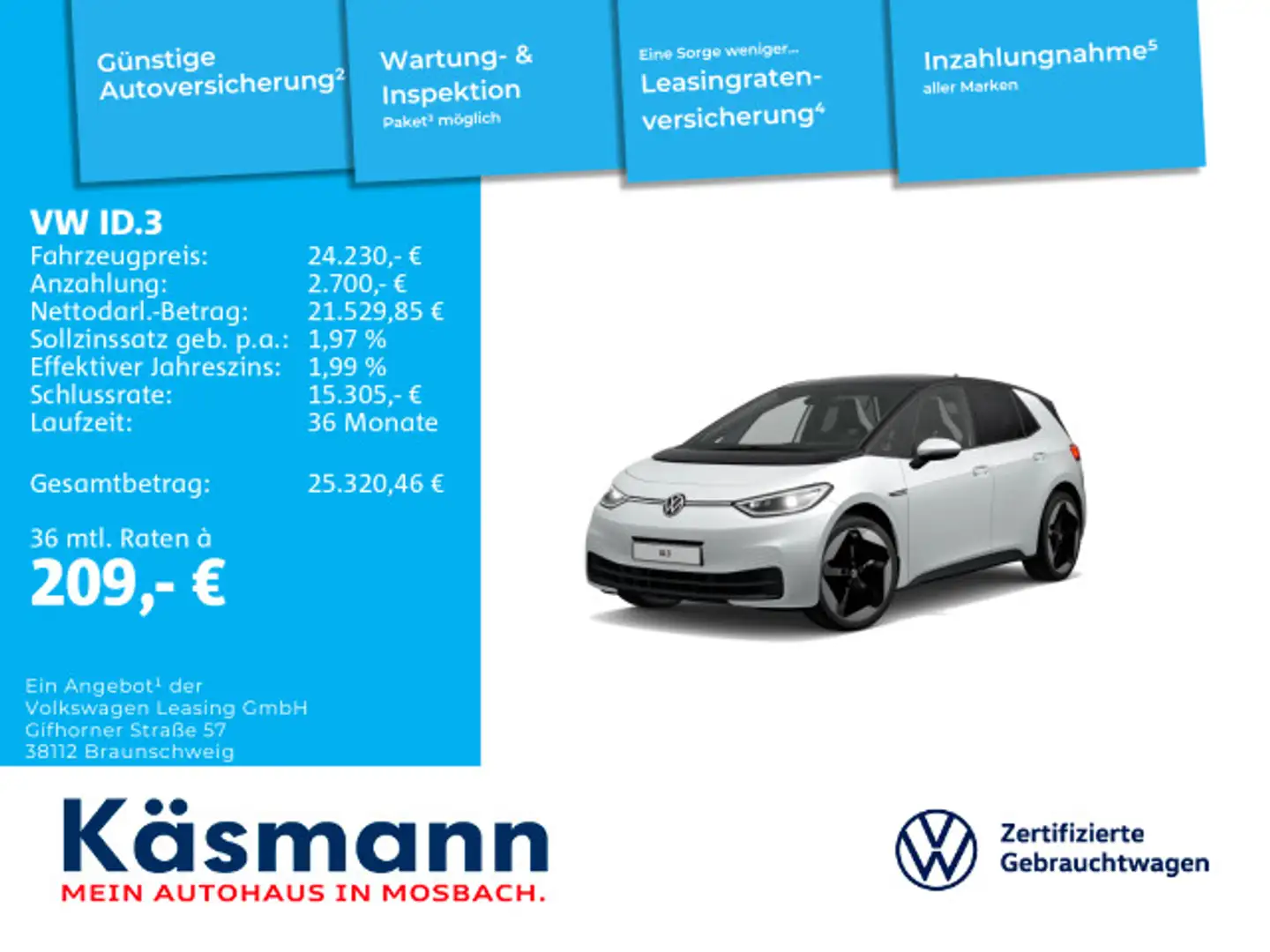 Volkswagen ID.3 Pro Performance 58kWh PANO HUD MATRIX 360 Weiß - 1