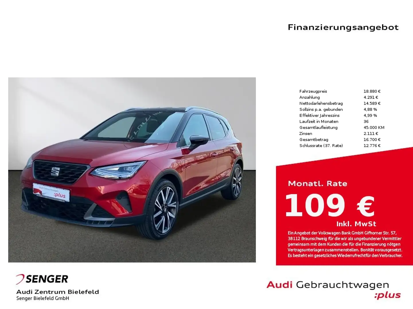 SEAT Arona FR 1.0 TSI DSG Navi CarPlay LED Sitzhzg. Rosso - 1