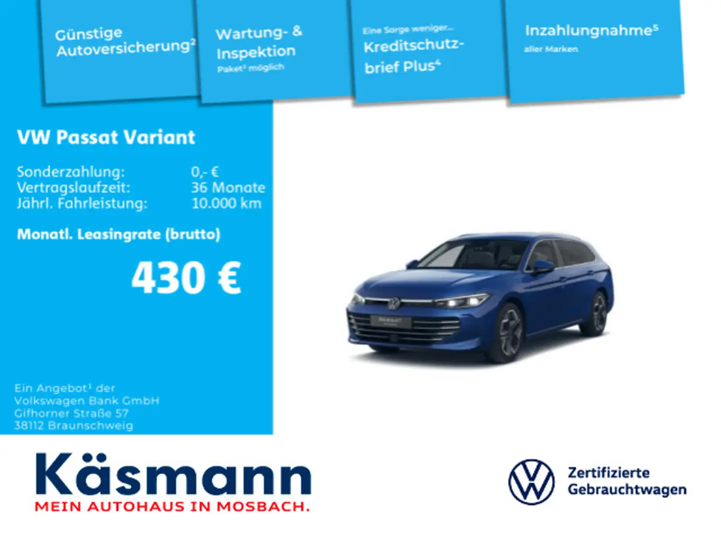 Volkswagen Passat Variant Elegance 1.5 eHybrid AHK HUD KAM Blau - 1